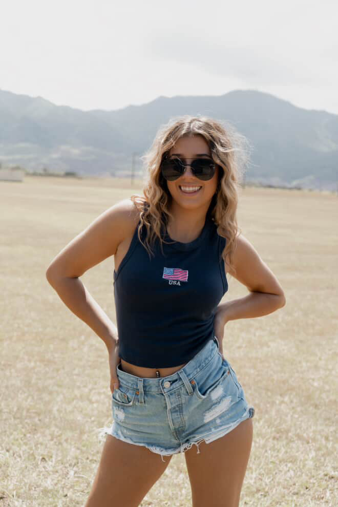 USA embroidered crop tank