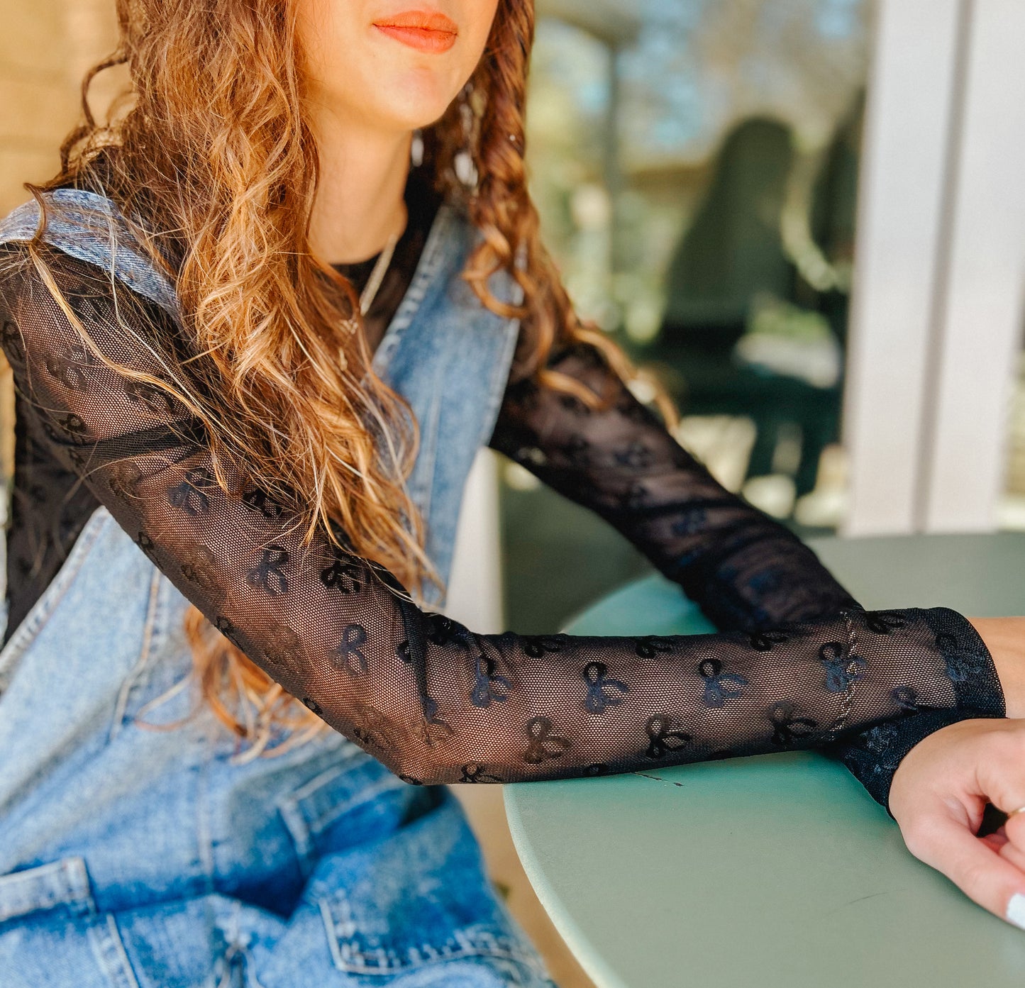 Bow Mesh Long Sleeve