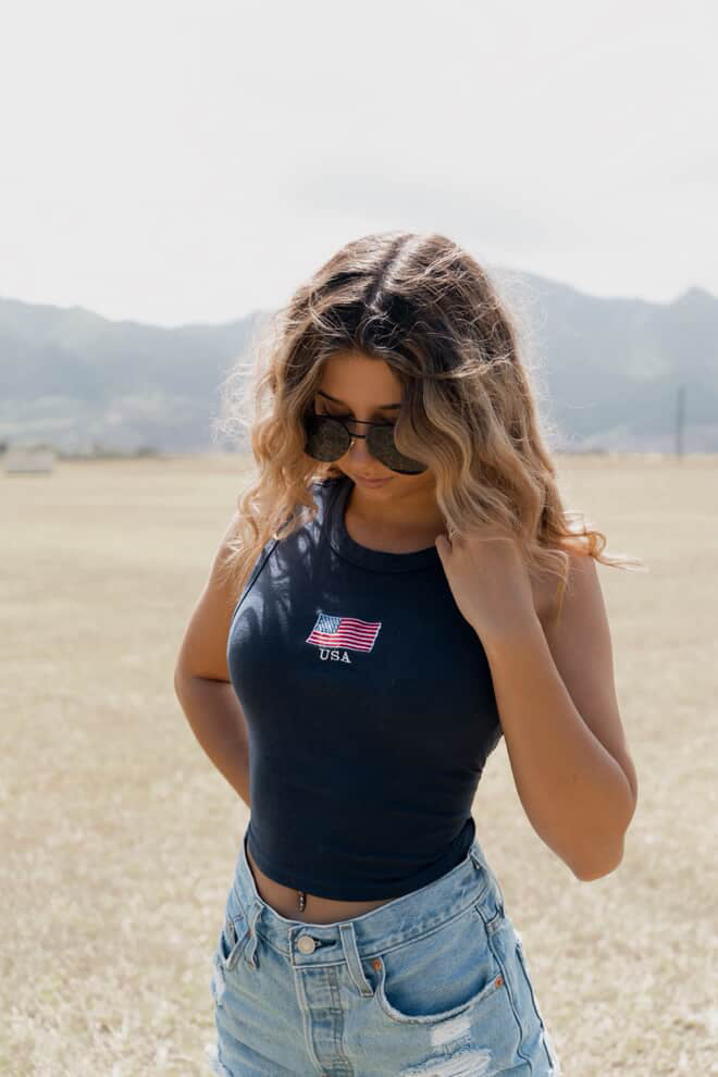 USA embroidered crop tank