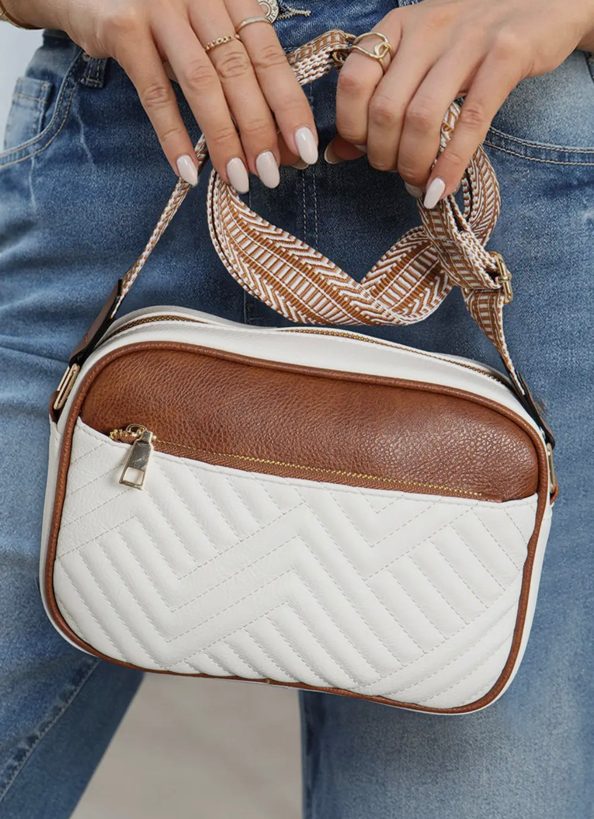 White Quilted Crossbody Shoulder Bag