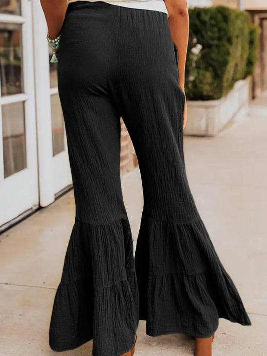 Black Ruffled Bell Bottom Pants