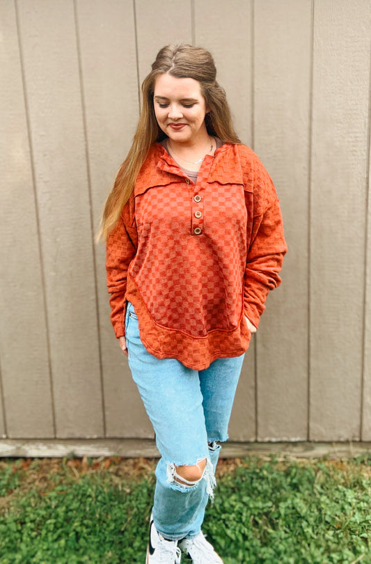 Rust Brushed Checkered Top