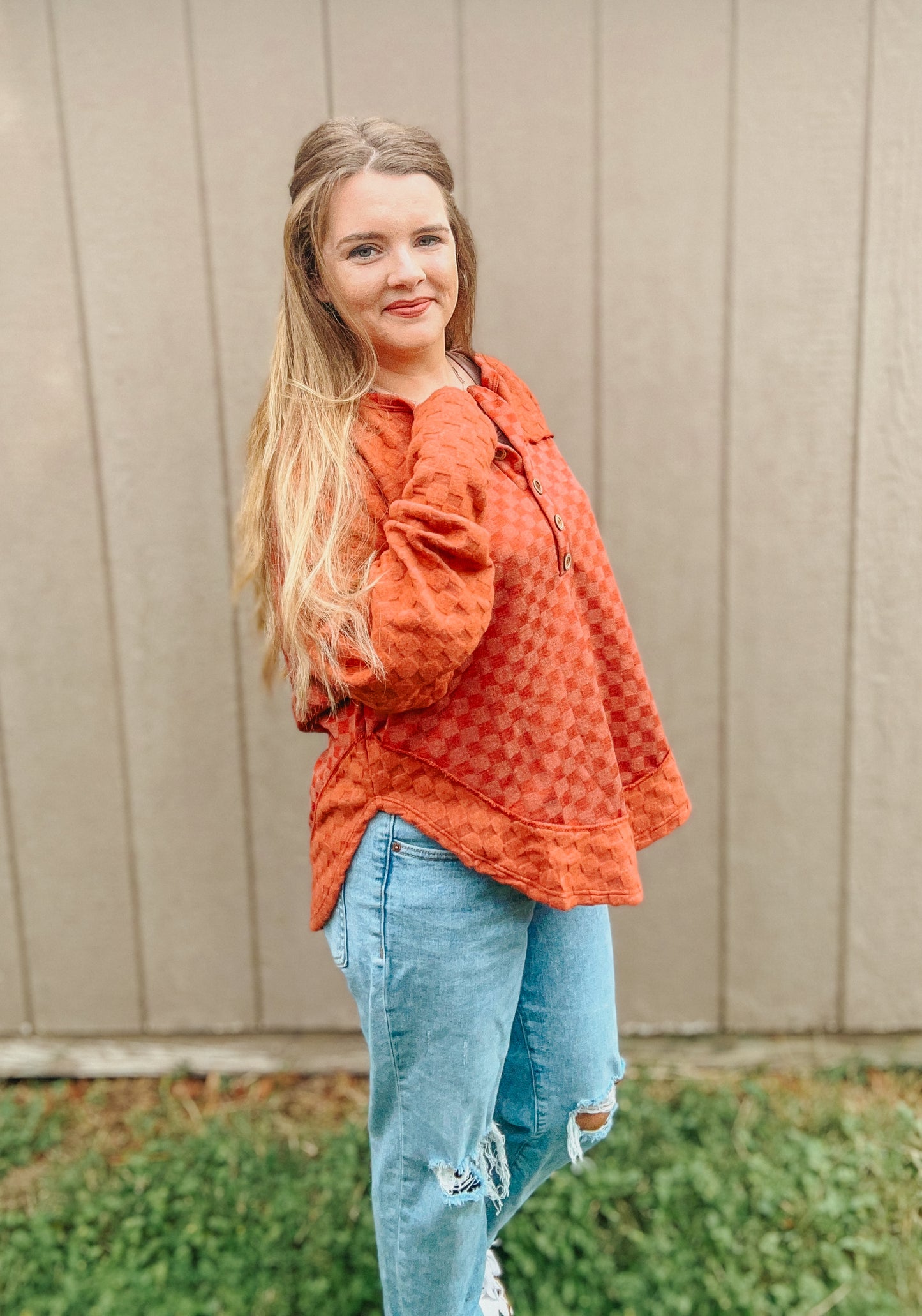 Rust Brushed Checkered Top