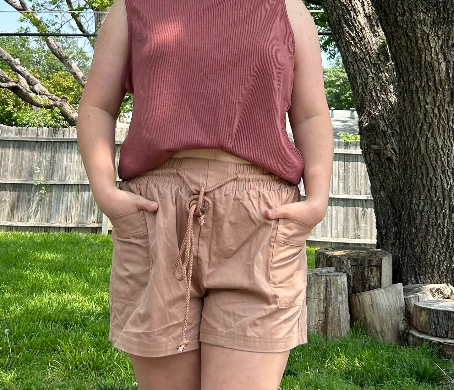 Khaki Shorts with Tie Waist