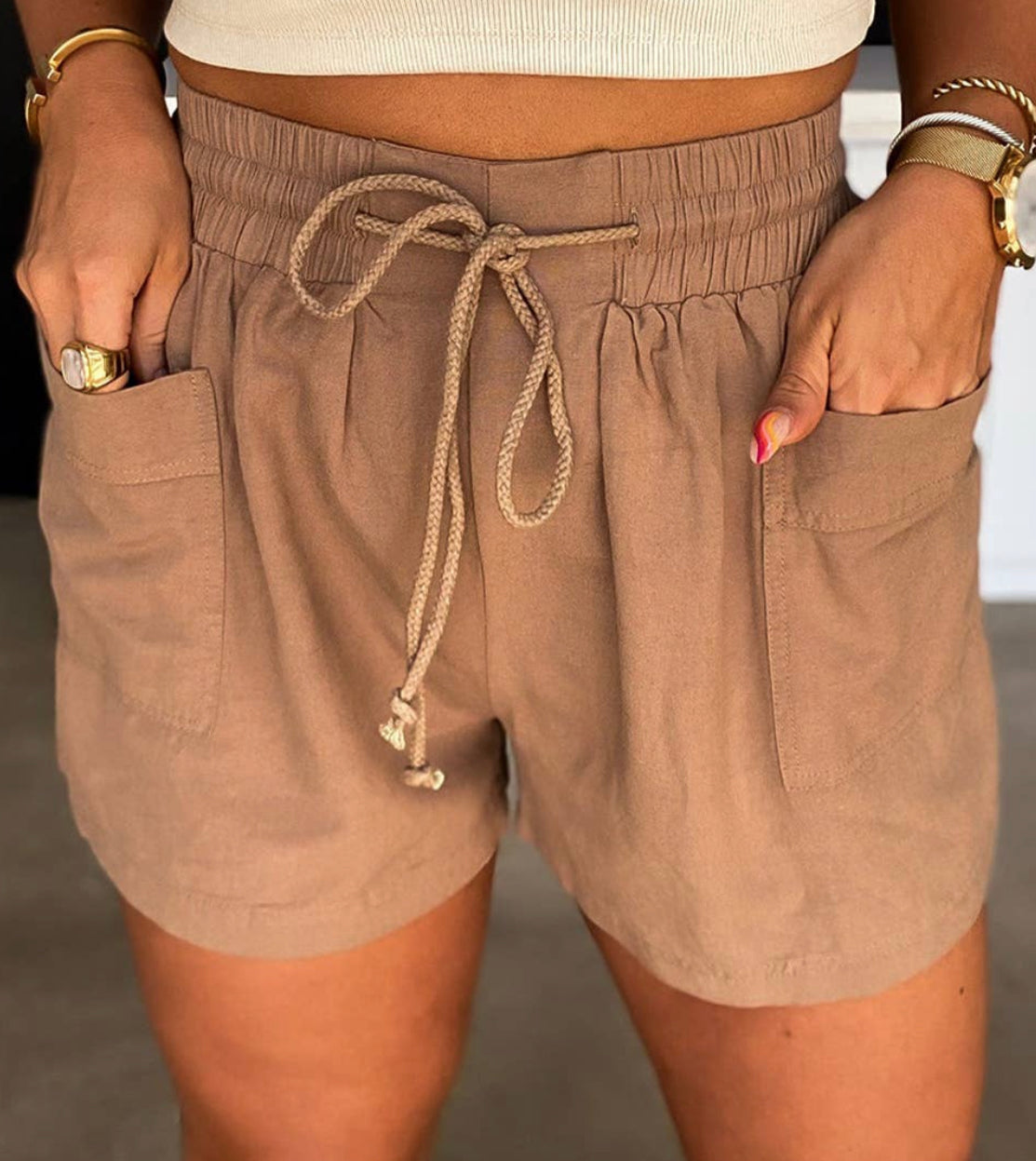 Khaki Shorts with Tie Waist