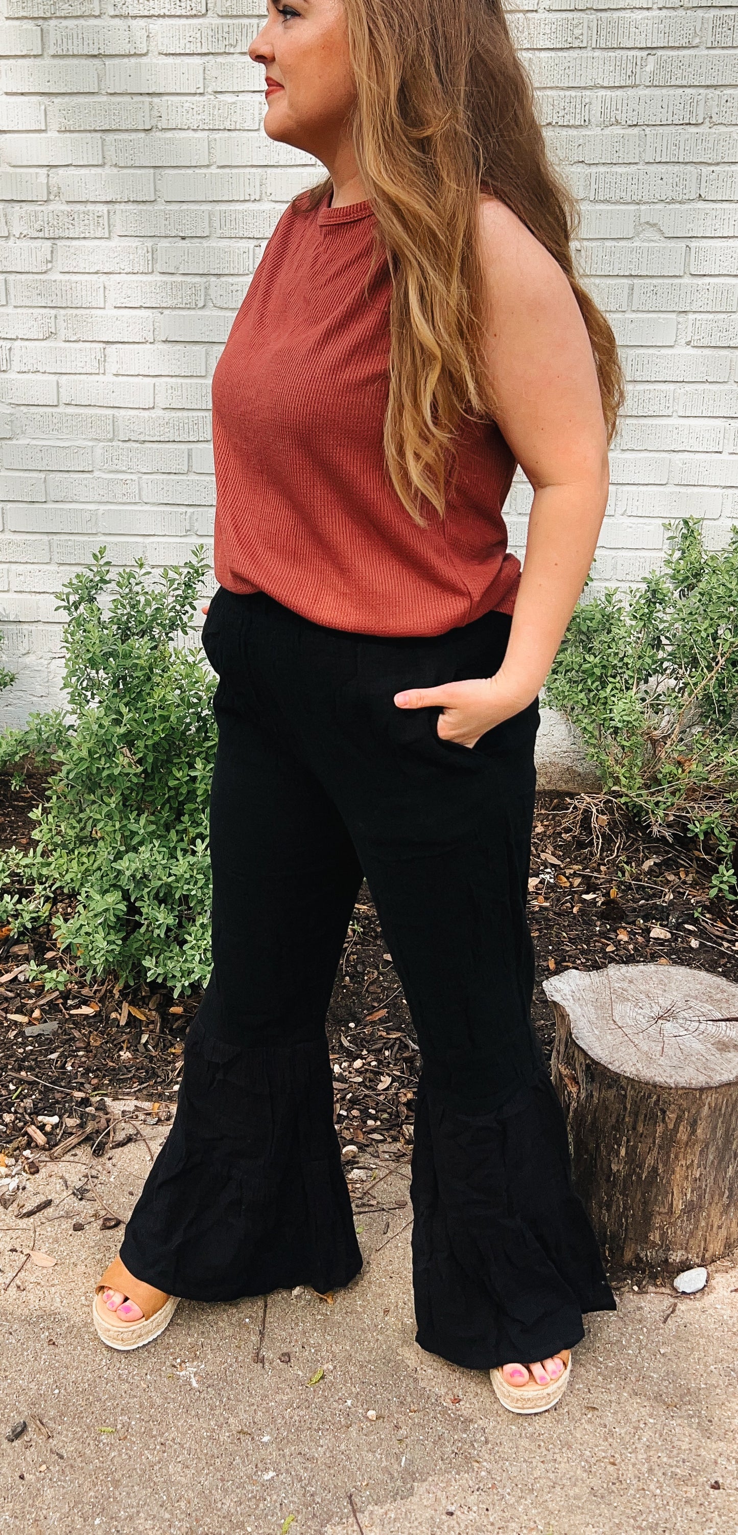 Black Ruffled Bell Bottom Pants