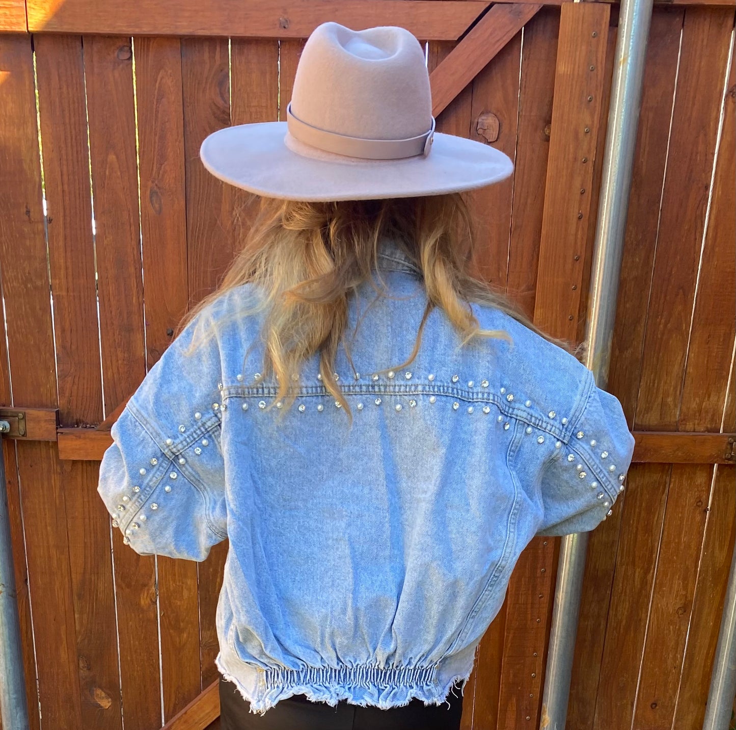 Distressed Beaded Denim Jacket