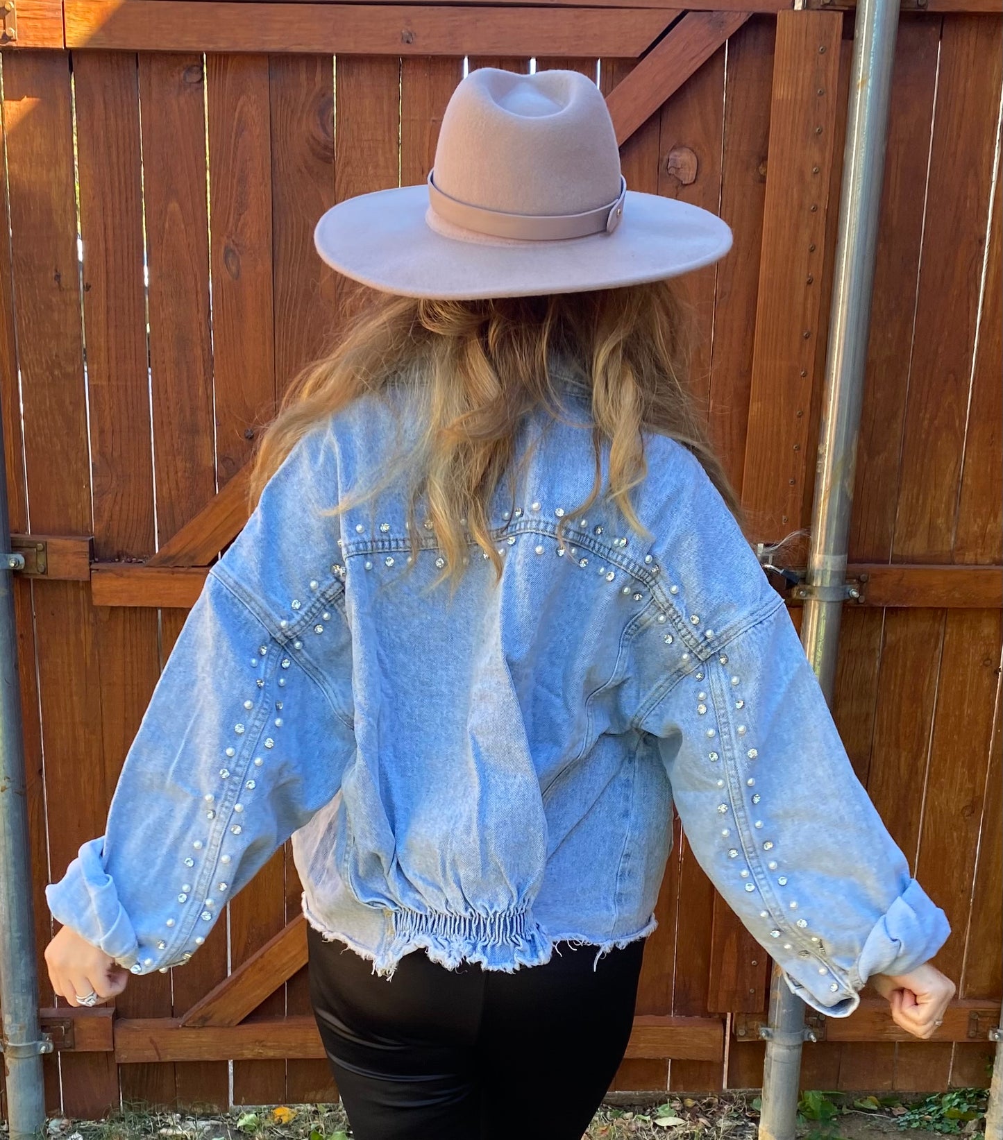 Distressed Beaded Denim Jacket