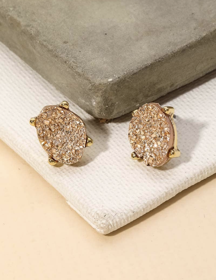 Oval Druzy Stud Earrings